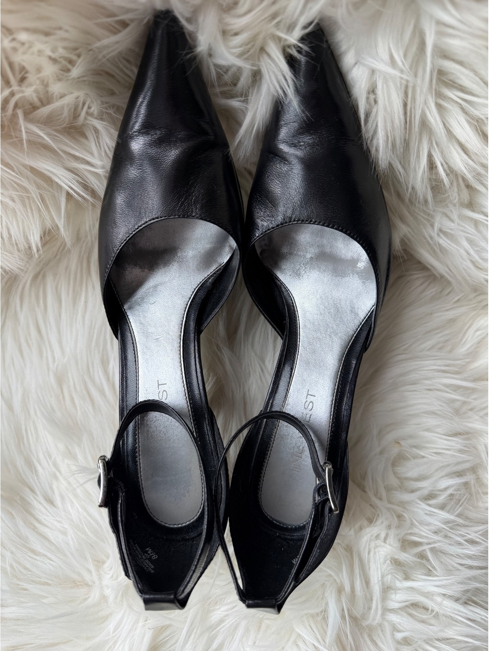 Nine West Black Leather Pointed Toe Ankle Strap Heels Size 8.5M